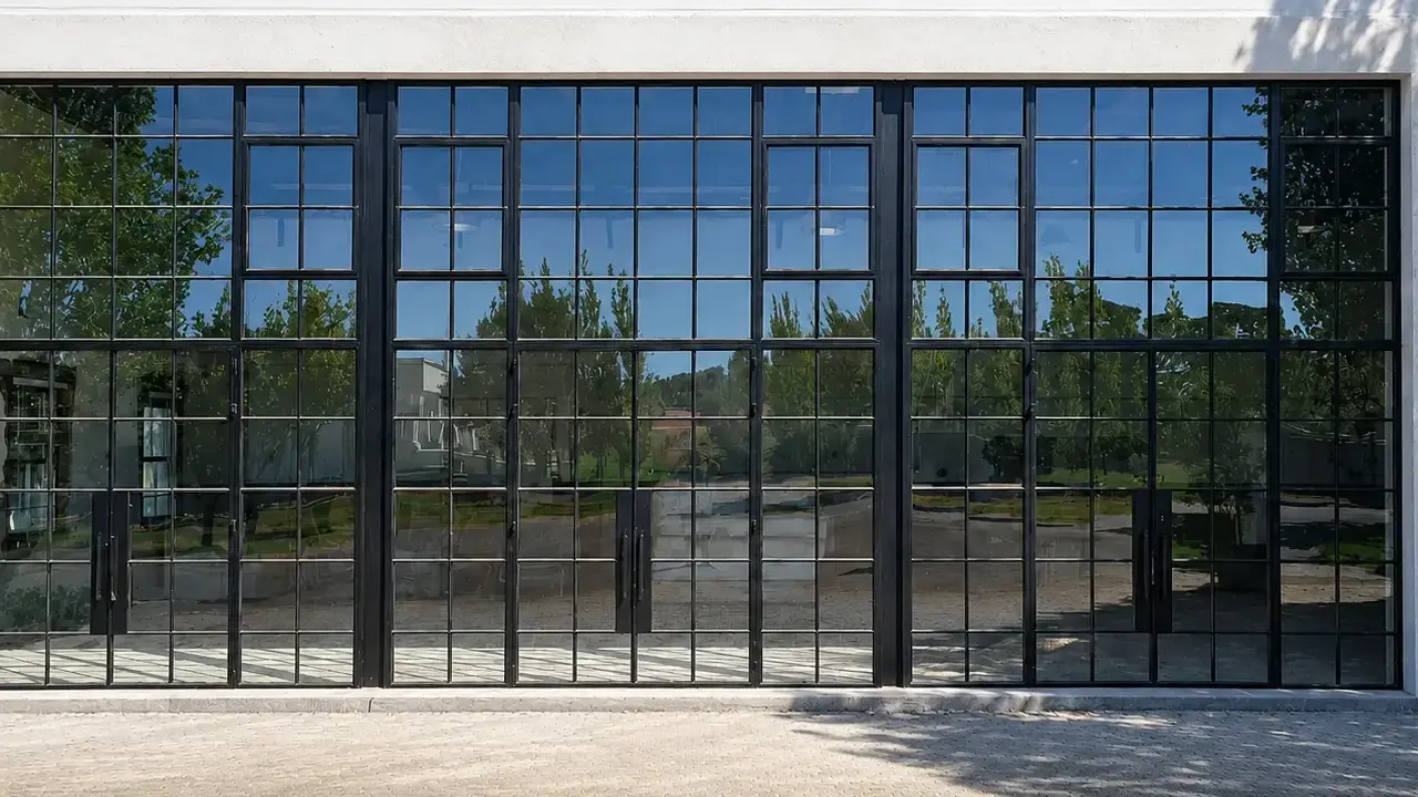 Detailed view of the finished steel grid and doors at Loch Lynne Wine Estate